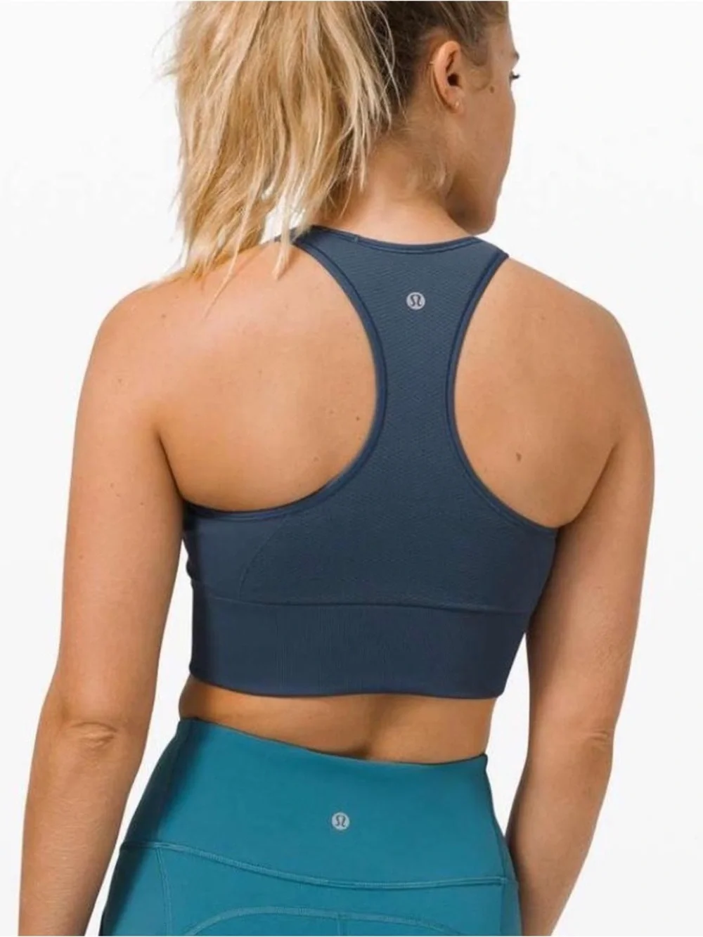 Lululemon Blue “Ebb to Train” Razorback Sports Bra